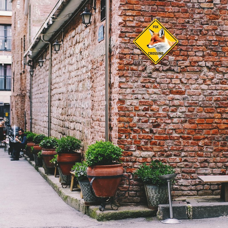 BTHUKO Fox Crossing 12" X 12" Funny Novelty Road Wall