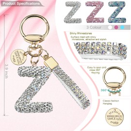 Pink Blue White Initial Letter Keychain Gift for Women Girls Bling Sparkly Cute Backpack Car Key Accessories Lanyard (Z-white)