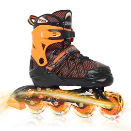 Nattork Adjustable Inline Skates for Tollder Boys with Light up Wheels - Orange Little Kids Blade Roller Skating for Beginners Size 10C 11C 12C Ages 3 4 5 6