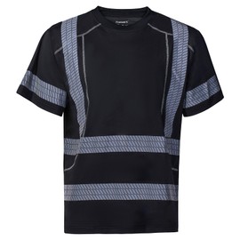 ProtectX High Visibility Short Sleeve Shirts Reflective Hi Vis Safety Shirts for Men and Women Shirts for Construction 1 Pack, Heat Transfer Black Short, Medium