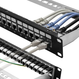 Rapink Patch Panel 24 Port Cat6A with Inline Keystone 10G Support, Coupler Patch Panel STP Shielded 19-Inch with Removable Back Bar, 1U Network Patch Panel for Cat7, Cat6, Cat6A, Cat5e