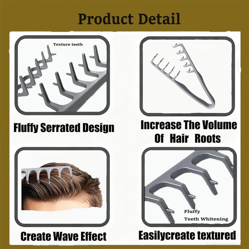 Texture Comb, 2025 Upgrade Voluminous Wide-Toothed Hair Comb, Men's Volumizing