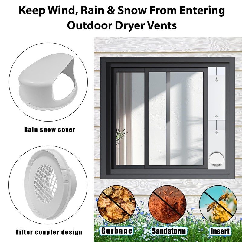 Dryer Window Vent Kit for 4 Inch Ducting, Adjustable Window