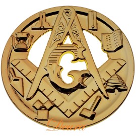 Masonic Master Mason Working Tools Square & Compass Round Gold Car Emblem