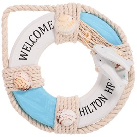 ULTECHNOVO Nautical Wooden Life Buoy Wall Hanging Ornament Mediterranean Ocean Style Decor with Rope Material Decorative Preserver for Home Bar and Door Coastal Wall Art
