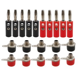 Lzzvibo 10Pair Silver 4mm Banana Plug Male and Female 4mm Banana Jack Panel Mount Banana Socket Terminal Connector Adapter Red Black (5Red5Black)