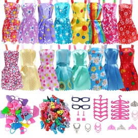 Clothes for Dolls, 1 Set of 42 Clothes Jewellery Accessories for Dolls, Clothing Jewellery Accessories for Girls Dolls, Toy Gift for Girls, Multicoloured, Random Style