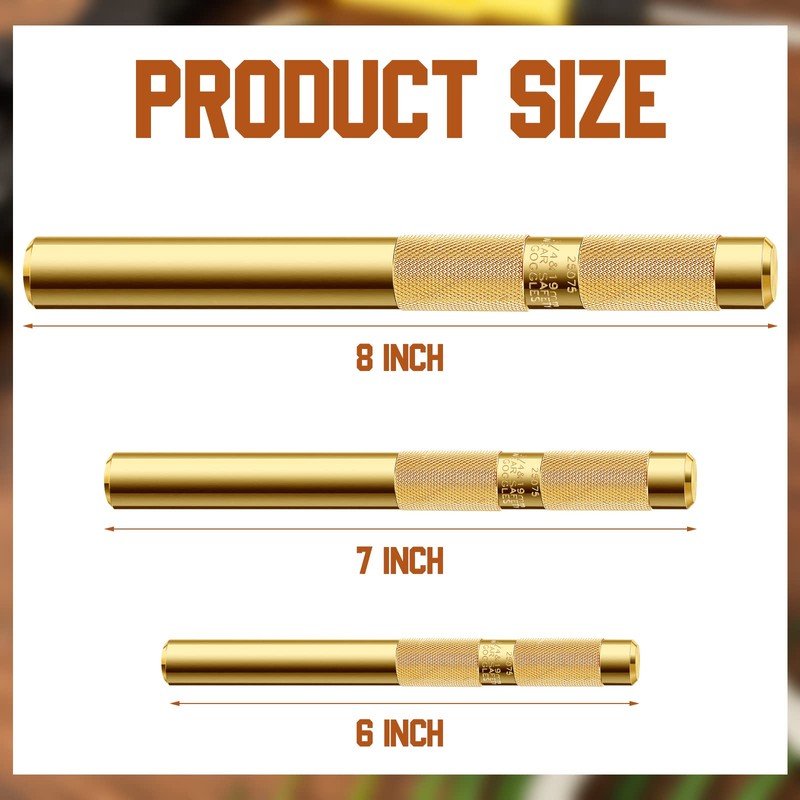 3 Pcs Brass Drift Punch Set, 3/4, 1/2, 3/8 Inch,