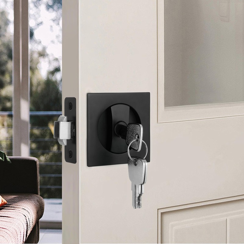 Malimali Pocket Door Lock with Key, Matte Black Pocket Door