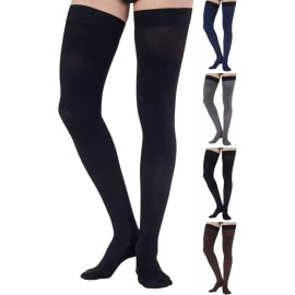 남성용 허벅지 높이 압박 양말 2030mmHg 무릎 스타킹 위의 전신 지지대 검은색 중간 크기 Men's Thigh High Compression Socks 20-30mmHg Knee High Stockings with Full Support Black Medium Size
