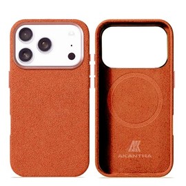 AKANTRA Italy Alcantara Case for iPhone17 Series,Handmade Fully-Wrapped Synthetic Suede Cover,Compatible with Mag-Safe Wireless Charger (Orange, iPhone17 Pro Max)