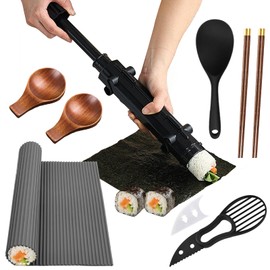 PIWOSGOL Sushi Maker Set, 8-Piece DIY Sushi Set for Beginners, Multifunctional Sushi Making Kit with Bazooka, Maki Roller Shapes, Sauce Bowl, Spatula and Sticks