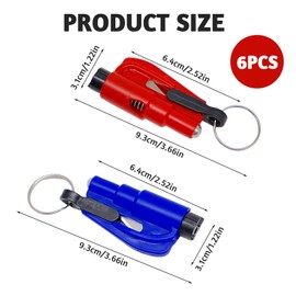 Pack of 6 Car Window Breaker Tool Keychain, 2 in 1 Glass Breaker and Seatbelt Cutter, Safety Window Break Hammer, Emergency Keychain Car Escape Tool, Applicable to Most Cars, Car Accessories 6 Color