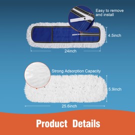 CLEANHOME 24-Inch Commercial Dust Mop Replacement Pads, 2-Pack – Fits 23.5x4.5 Inch Mop Heads, Microfiber Blend for Hardwood Floors, Tile & Pet Hair, Durable Oxford Cloth (Blue)