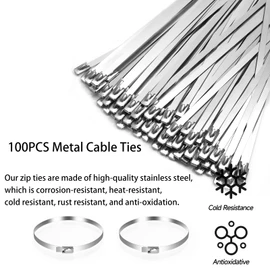Cable Tie Gun Kit, 100PCS 4.6 x 300mm Steel Cable Ties and Cutting Tools, Heavy Duty Cutting Tie Tool Sets, Stainless Steel Cable Ties Gun Kit for Fences, Pipe Bundling and Farms