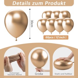 Balloons Champagne Metallic Pack of 60 Helium Balloons Golden Balloons Wedding Garland for Birthday Decoration, Wedding Decoration, Christening Decoration, Party Decoration, Engagement Decoration,