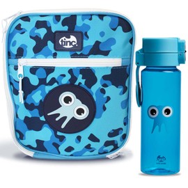 Tinc Kids Insulated Lunch Bag + Flip & Clip Water Bottle for Boys & Girls - Adjustable Strap + Bottle Holder | Water Resistant Leakproof Cooler Bag for School or Home - Tonkin, Camo Blue