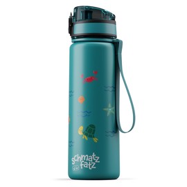 schmatzfatz Children's Drinking Bottle, 500 ml, Leak-Proof, BPA-Free, 1-Click Closure, Tritan, Child-Friendly Design, Suitable for Carbonated Drinks, Petrol Sea