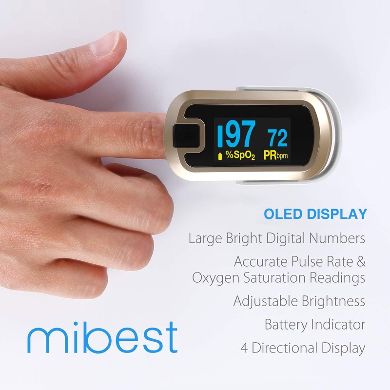 mibest OLED Finger Pulse Oximeter, O2 Meter, Dual Color White/Luxury