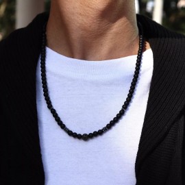 Fashion Jewelry Men's Fashion Jewelry 6mm Smooth Black Oxny Bead Necklace 1-319