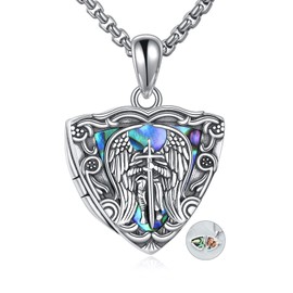 ONEFINITY Saint Michael Locket Necklace Sterling Silver Locket Necklace Holding Pictures Saint Michael Locket Pendant for Women Men, Sterling Silver
