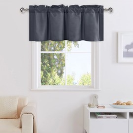 DWCN Dark Grey Valance Curtains for Windows, 18 Inch Curtains Kitchen Valance Solid Short Topper, Bathroom Window Curtains - 1 Panel, 42 X 18 Inch