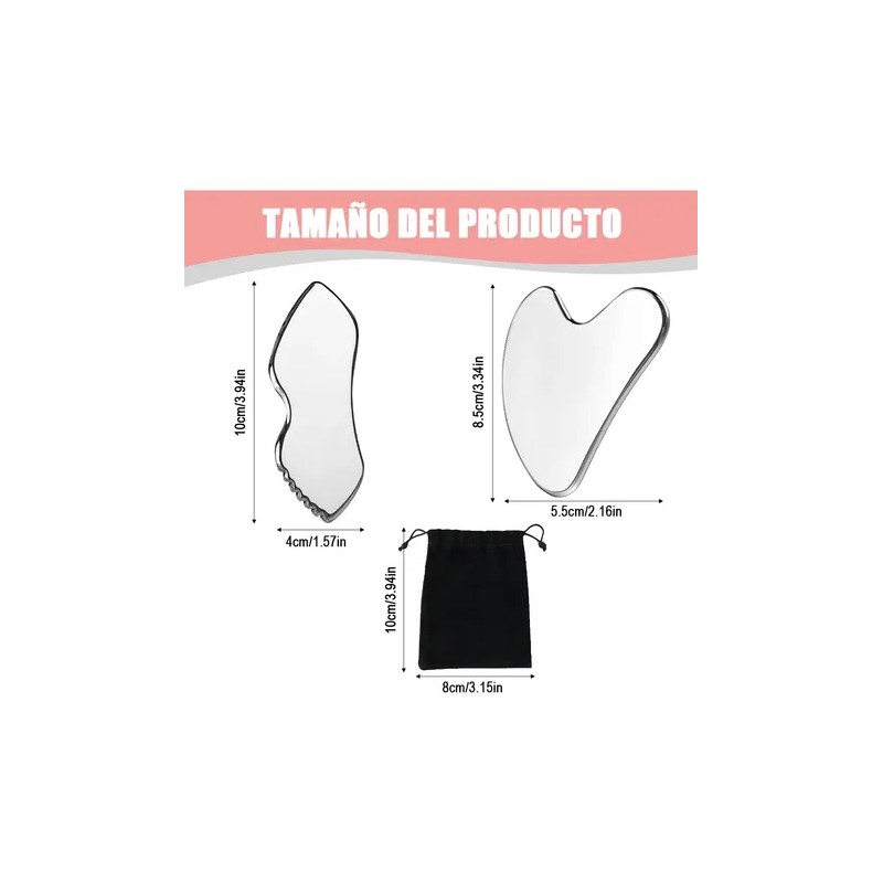 2pzs Gua Sha Facial Grande Acero Inoxidable Masajes Cuello