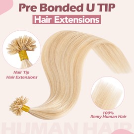 S-noilite Keratin Human Hair Extensions, 50 Strands, 50g, Pre-Bonded U Tip Nail Hair Extensions, 100% Remy Human Hair (45 cm, #18P613 Dirty Blonde Mixed with White Blonde)