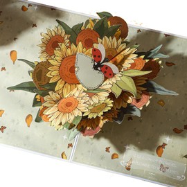 AIT PAPER ART Floral Pop Up Greeting Cards, 3D Popup Daisies and Bees, Happy Birthday Card for Any Occasion with Hidden Notepaper and Envelope (Sunflower)