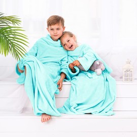 DecoKing Kiddo Children's Blanket with Sleeves 90 x 105 cm Turquoise Microfibre TV Blanket Cuddly Blanket Soft Fleece Blanket