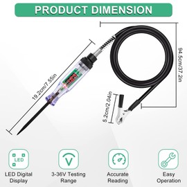 Digital Electric Circuit LED Tester, 3-36V DC Test Light with Voltage Display and Polarity Indicate, Auto Fuse Tester with Vise Clip and Detector Pen for All Cars to Checking Switches, Wiring