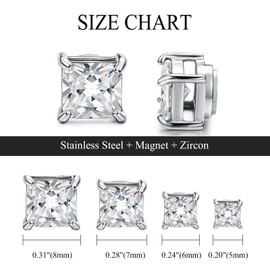 Flongo Magnetic Earrings Men's Zirconia: Women's Magnetic Earrings Silver Magnetic Stud Earrings for Slimming 4 Pairs Set Stainless Steel for Men Girls with 5-8 mm Cubic Fake Clip Jewellery Set