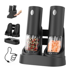 CIRCLE JOY Electric Salt and Pepper Grinder Set Automatic Salt and Pepper Grinder Set with Easy-to-Carry Charging Base and LED Light, USB Rechargeable, Upgrade External Adjustable Coarseness
