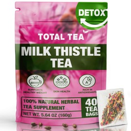 Total Tea 100% Natural Milk Thistle Seeds Tea for Liver Cleanse, Detox, Digestive Health Tea Gift - 40 Tea Bags (Packaging May Vary)