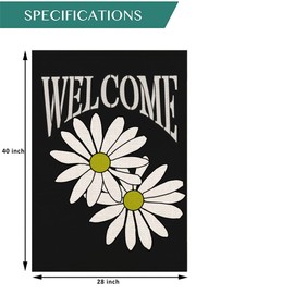 Qinqingo White Daisy Welcome House Flag 28x40 Inch Vertical Double Sided Black Burlap Summer Floral Seasonal Outside Décor for Yard Lawn Farmhouse Large Garden Flag (HL14)