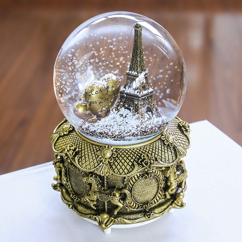 Paris Musical Snow Globe with Color Changing LED Lights, Eiffel