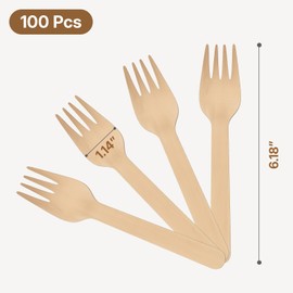 OWLKELA 100PCS Disposable Wooden Forks, Biodegradable Renewable Birch Wood Forks, Plastic Free Wooden Cutlery for Party, Picnic, Wedding and Catering