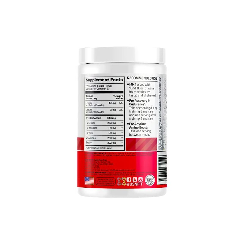 USN Suplementos BCAA Amino Suplemento, ponche de frutas, 11 onzas