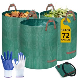 Doubleggs Reusable Yard Waste Bags, 72 Gallon Lawn and Leaf Bags 3 Pack with Reinforced Handles and Gardening Gloves, Heavy Duty Standable Garden Waste Bags for Leaves, Grass, Camping, Recycling