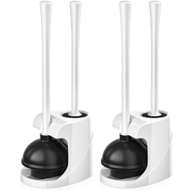 Toilet Plunger and Brush, Bowl Brush and Heavy Duty Toilet Plunger Set with Ventilated Holder, 2-in-1 Bathroom Cleaning Combo with Modern Caddy Stand for 5.7-inch Toilet Drain(White, 2 Set)
