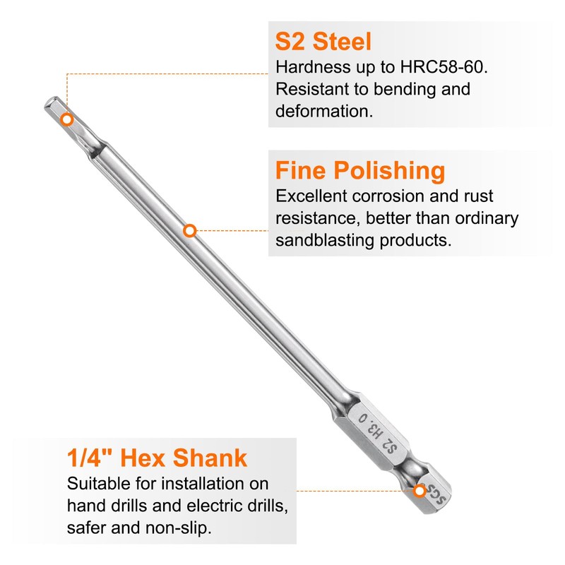 sourcing map 2pcs Hex Head Wrench Drill Bit 3mm (H3)