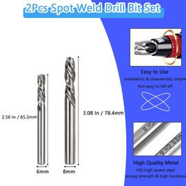 HaoTrade 2 Pieces Spot Weld Drill Bit Set, High-Speed Steel Cobalt Spot Welding Remover Cutter Drill Bits Welder Cobalt Tips, Spotting Cutter Power Drill Spot Welding Cutting Accessories, 6mm & 8mm