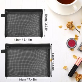 Dokeno Mesh Zip Toiletry Bag Cosmetic Storage Bag Travel Nylon Storage Bag Nylon Cosmetic Bag with Zip Pack of 3 (Black), black, Modern