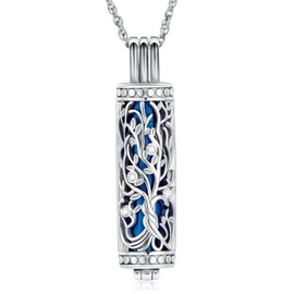 shajwo Cylinder Cremation Jewelry Tree of Life Urn Ashes Necklace for Women Men Vial Cremation Ash Pendant Loved One Memorial Jewelry,Blue