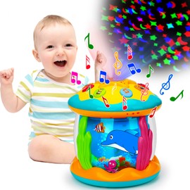 Baby Toys 6 to 12 Months - Ocean Projector Rotating Musical Light Up Tummy Time Toys for Infant 0-3-6 Months Baby Aquarium Crawling Toys 4 5 6 7 8 9 12-18 Months Birthday Gifts for 1 Year Old Boy Girl
