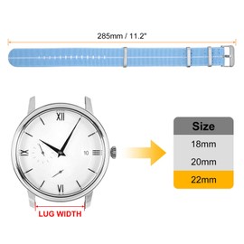HARFINGTON Elastic Nylon Watch Band 22mm One-Piece French Watch Strap Waterproof Replacement Wristwatch Strap with Silver Buckle for Men Women, Light Blue/White
