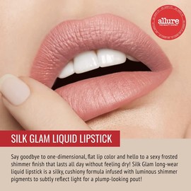 Runway Rogue Silk Glam Liquid Lipstick, Long Wear Frosted Classic Peach-Nude Lipstick, ‘Paparazzi’
