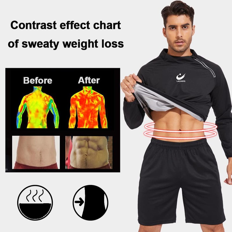 LAZAWG Sauna Jacket for Men Long Sleeves Short Side Zip