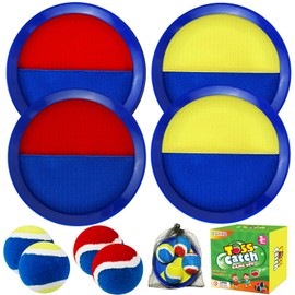 CZMAO Klettballspiel für Kinder Set 4 Schläger, 4 Bälle und 1 Aufbewahrungstasche, Strandspielzeug Klettball Wasserdicht Outdoor Gartenspiele Spielzeug draußen Kinder ab 3 4 5 6 Jahr Strandspiele