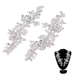 NBEADS 2 Pz. Toppa con Applicazione di Strass Simmetrica, Fiore Ab Crystal Applique Patch Cintura Da Sposa per Abbigliamento Fai Da Te Decorazione Abito Da Sposa, Argento, 22X6.7cm